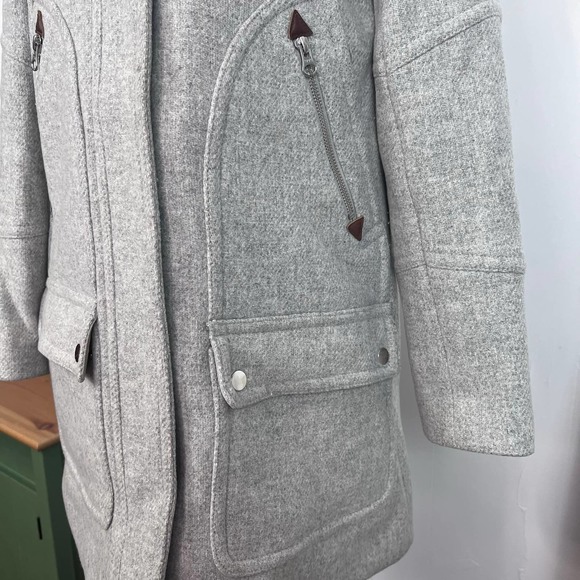 J. Crew Italian Stadium Cloth Wool Coat Size 0 Chateau Parka Removable Fur Hood - Picture 7 of 12